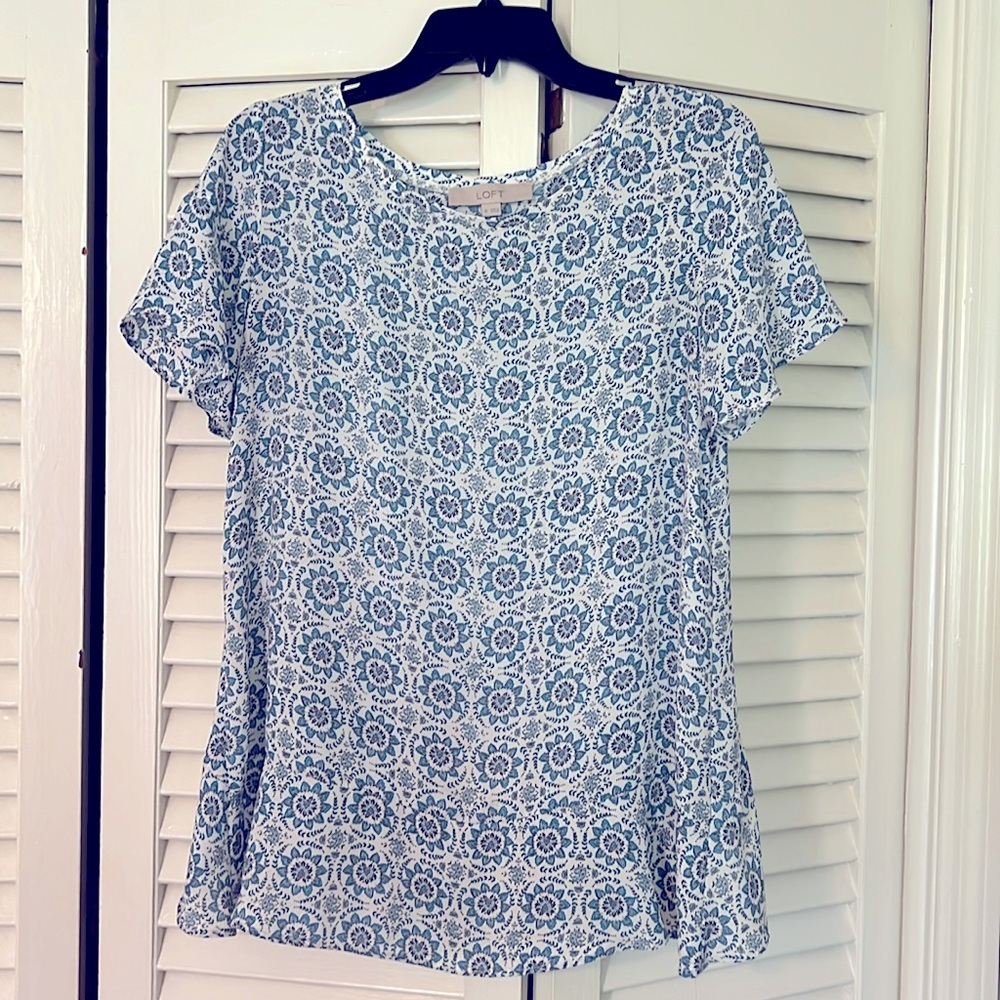 Loft blouse with cross open back, size XS